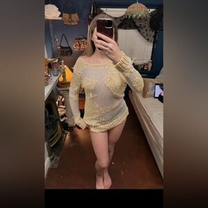 Cozy Cream and Yellow Knit Sweater Dress